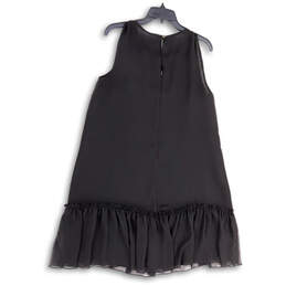 Womens Black Pleated Hem Round Neck Sleeveless Back Button Mini Dress Sz 14 alternative image