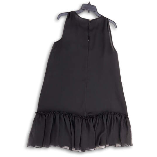 Womens Black Pleated Hem Round Neck Sleeveless Back Button Mini Dress Sz 14 image number 2