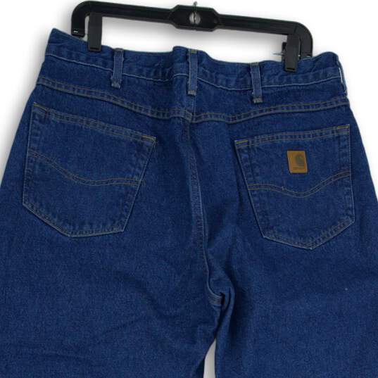 Mens Dark Blue Denim 5-Pocket Design Straight Leg Jeans Size 36x30 image number 4