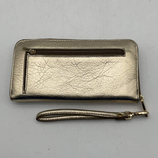 Womens Gold Leather Outer Pocket Inner Dividers Zip Around Wallet image number 2