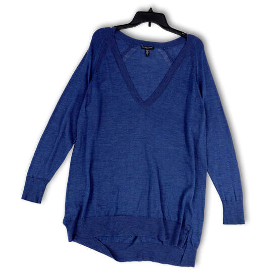 Womens Blue Knitted V-Neck Long Sleeve Side Slit Pullover Sweater Size 1X image number 1