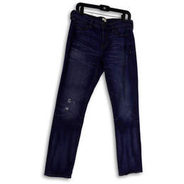 Womens Blue Denim Medium Wash Distressed Pockets Straight Leg Jeans Size 28
