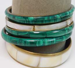 Vintage Malachite & Mother of Pearl Inlay Bangle Bracelets 153.7g alternative image