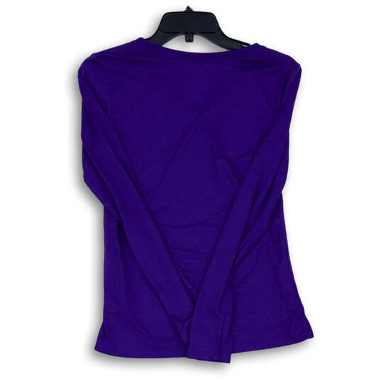 Womens Purple Dri-Fit Long Sleeve V-Neck Athletic Cut T-Shirt Size Small image number 2