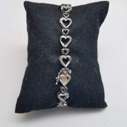 Sun Sterling Silver 10k Melee Diamonds Heart Link 7 1/2 inch Bracelet 9.5g