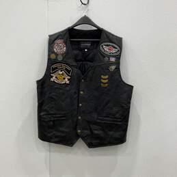 Harley Davidson Mens Black Genuine Leather Sleeveless Motorcycle Vest