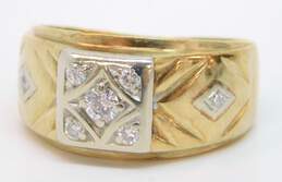 Vintage 14K Yellow Gold 0.17 CTTW Diamond Wide Band Ring 4.3g alternative image