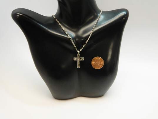 Lois Hill 925 Granulated Cross Pendant Cable Chain Toggle Necklace 12.3g image number 4
