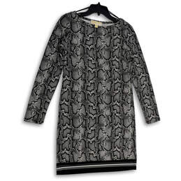 Womens Black Snake Print Long Sleeve Round Neck Shift Dress Size Small