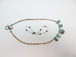 Artisan 925 Southwestern Turquoise Teardrops & Heishi Shell Beaded Toggle Necklace & Onyx Liquid Silver Bracelet 12.6g alternative image