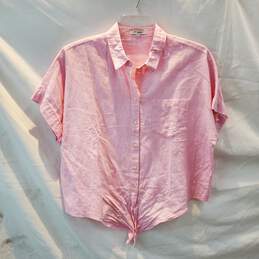 Madewell Pink Linen Blend Short Sleeve Tie Front Button Up Shirt Size L