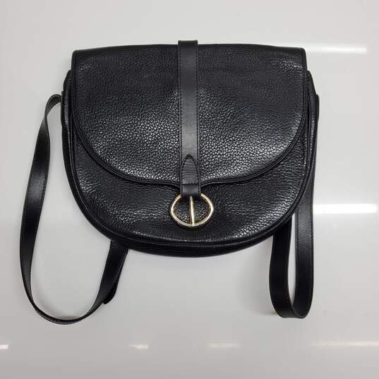 AUTHENTICATED CHRISTIAN DIOR MONO FLAP BLACK LEATHER CROSSBODY BAG 11x9x1 image number 1