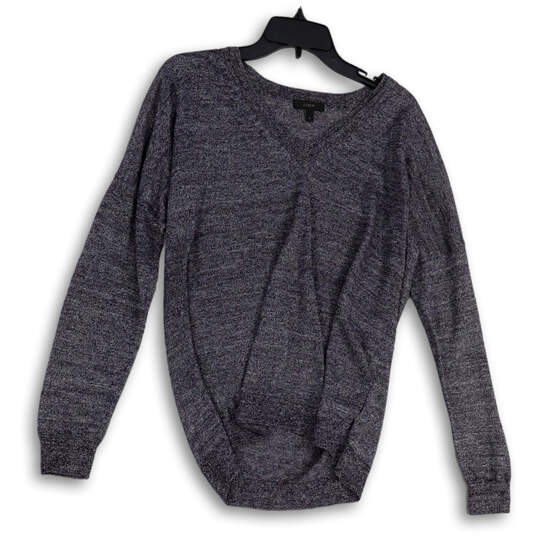 Womens Blue Heather Long Sleeve V-Neck Side Slit Pullover Sweater Size S image number 3