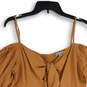 Womens Orange Puff Sleeve Front Knot Back Zip One-Piece Romper Size L image number 3