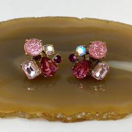 Designer Betsey Johnson Gold Tone Cluster Crystal Fashionable Stud Earrings