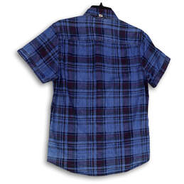 NWT Womens Blue Denim Plaid Short Sleeve Collared Button-Up Shirt Size S alternative image