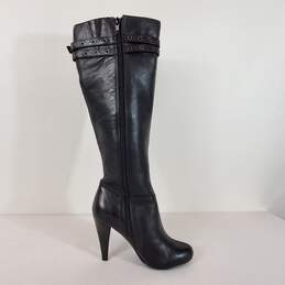 Arturo Chiang Kabili Black Leather Tall Knee Zip Riding Heel Boots Size 6 M