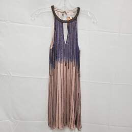 VTG Parker WM's Sansa Ombre 100% Silk Blue & Pink Beaded Mini Dress Size XS