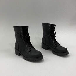 Womens Black Leather Round Toe Lace Up Ankle Combat Boots Size 10 alternative image