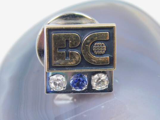 14K White Gold Sapphire 0.08 CTTW Diamond BC Company Logo Service Pin 4.0g image number 2