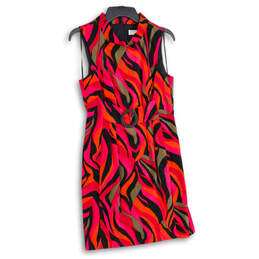 Womens Multicolor Abstract Mock Neck Sleeveless Back Zip Shift Dress Size 4