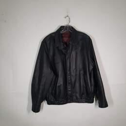 Mens Leather Long Sleeve Collared Full Zip Motorcycle Jacket Size Large
