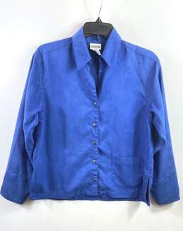 Chico's Women Blue Suede Button Up Shirt L