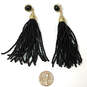 Designer Stella & Dot Gold-Tone Classic Black Beaded Tassel Dangle Earrings image number 3