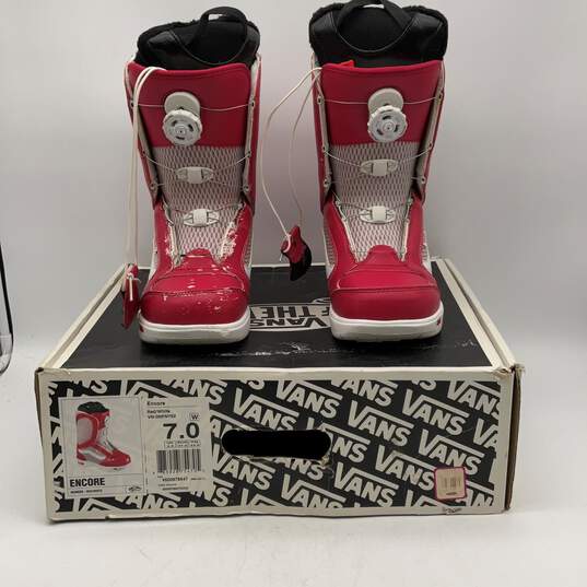 NIB Vans Womens Encore Red White Round Toe Snowboarding Boots Size 7 With Box image number 1