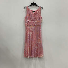 NWT Womens Pink Floral V-Neck Sleeveless Side Zip Fit & Flare Dress Size 16