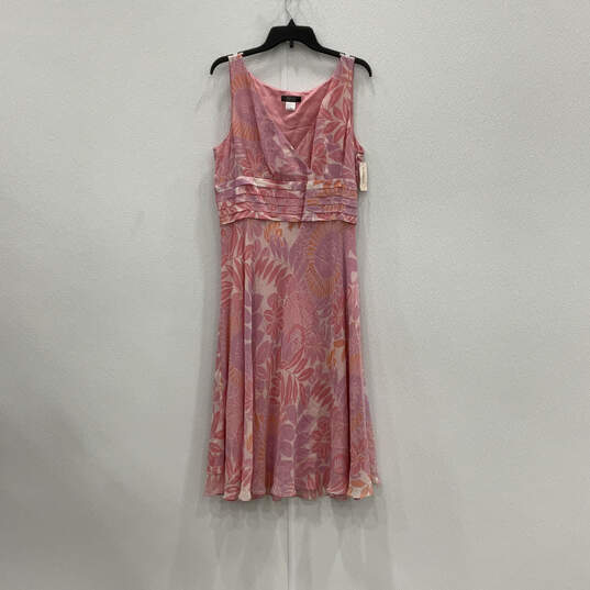NWT Womens Pink Floral V-Neck Sleeveless Side Zip Fit & Flare Dress Size 16 image number 1