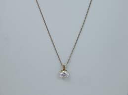 14K Yellow Gold Cubic Zirconia Round Solitaire Pendant Chain Necklace 2.1g alternative image