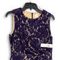 NWT Womens Blue Tan Floral Lace Sleeveless Back Zip A-Line Dress Size 8 image number 3