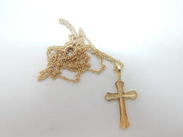 14K Yellow Gold Delicate Etched Cross Pendant Necklace 1.4g
