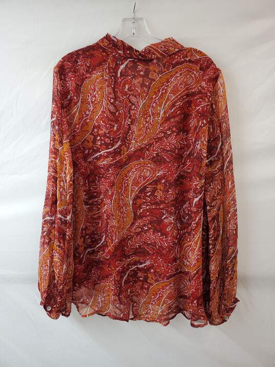 Soft Surroundings Cheyla Paisley Print Button Down Top Red & Orange Size 2X image number 2