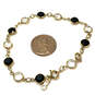 Designer Swarovski Gold-Tone Black Clear Bezel Crystal Link Chain Bracelet image number 2