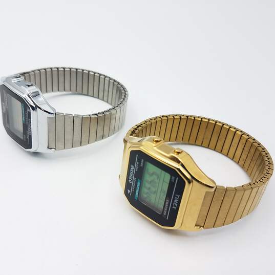 Buy the Vintage Gold/Silver Tone Timex Digital Indaglo Watch LOT |  GoodwillFinds