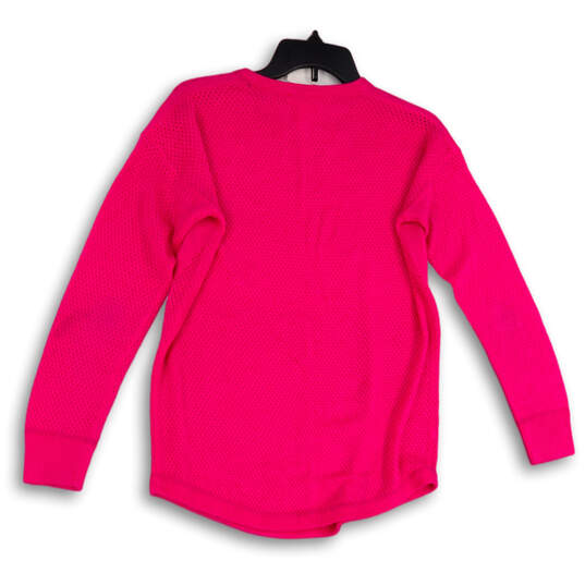 Womens Pink Knitted Stretch Long Sleeve Crew Neck Pullover Sweater Size S image number 2