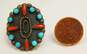 Effie Tawahongva 925 Hopi Coral & Turquoise Chunky Ring 7.7g image number 5
