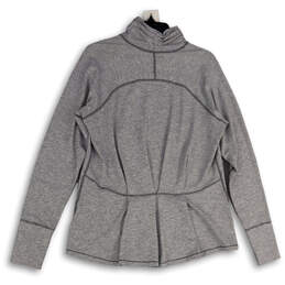 Womens Gray Striped Mock Neck Thumbhole Long Sleeve Activewear Top Size 12 alternative image