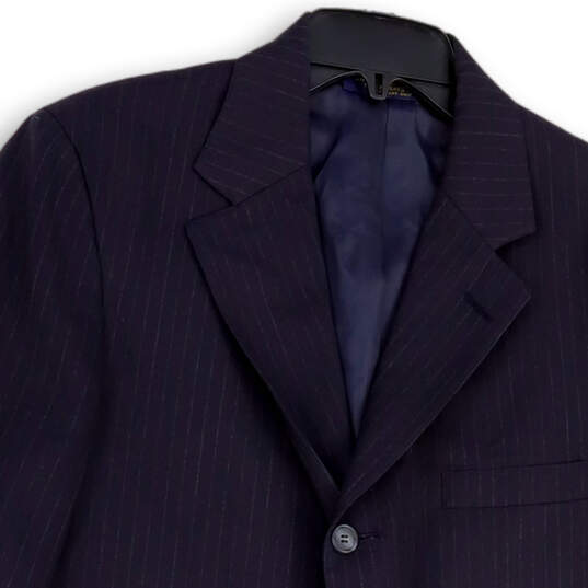 Mens Blue Pinstripe Notch Lapel Long Sleeve Three Button Blazer Size 40/34 image number 3