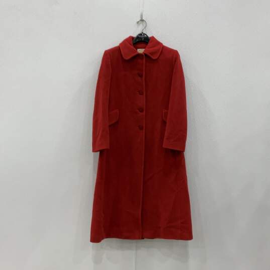 Womens Red Long Sleeve Button Front Welt Pocket Long Jacket Size 12R image number 1