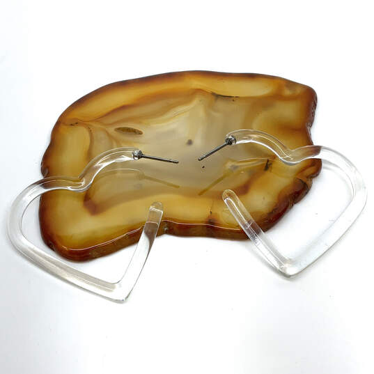 Designer J. Crew Silver-Tone Heart Shap Acetate Clear Hoop Earrings image number 2