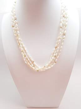 14K Gold Clasp & Ball Beads & Baroque Freshwater Pearls Beaded Multi Strand Necklace 34.4g