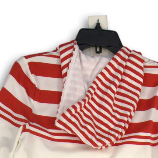NWT Womens Red White Striped Long Sleeve Pullover Hooded T-Shirt Size Small image number 4