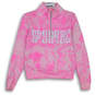 Womens Pink Tye-Dye Quarter Zip Kangaroo Pocket Pullover Sweatshirt Size XS image number 1