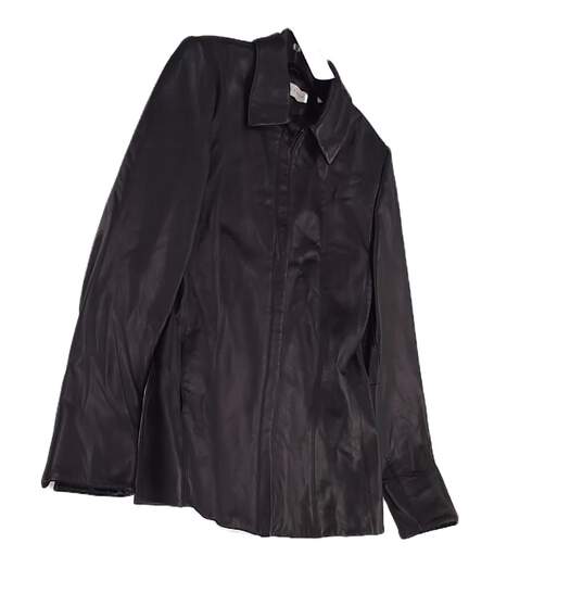 Womens Black Leather Jacket Long Sleeve Pockets Size 6 image number 3