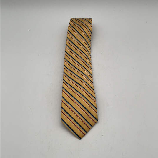 NWT Mens Yellow Silk Striped Four In Hand Adjustable Designer Necktie image number 1