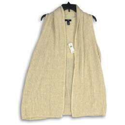 NWT Womens Beige Knit Ribbed Sleeveless Open Front Cardigan Sweater Size XL