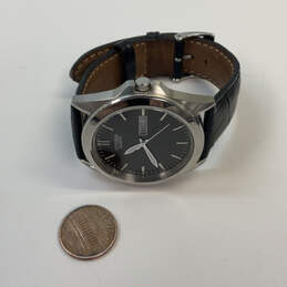 Designer Citizen Silver-Tone Black Leather Strap Round Analog Wristwatch alternative image